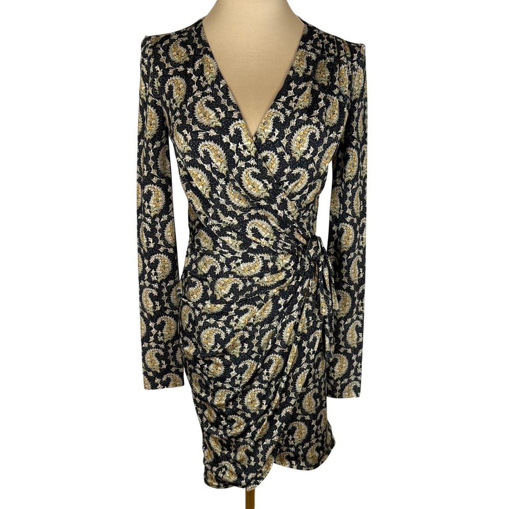 Altuzarra Milano Louise Paisley-Print Wrap Jersey Mini Dress EUC Size 36 US 4